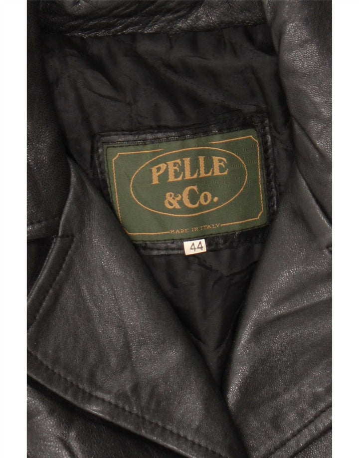 manteau en cuir femme vintage IT 44 Moyen Noir