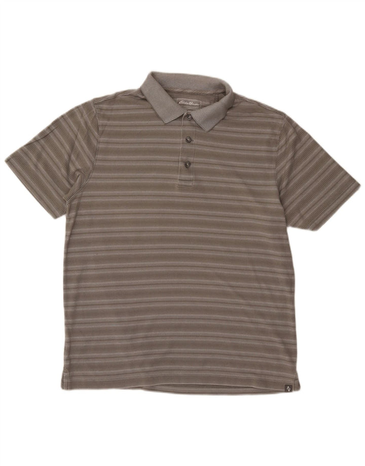 EDDIE BAUER Polo Homme Gris Moyen Rayé Coton
