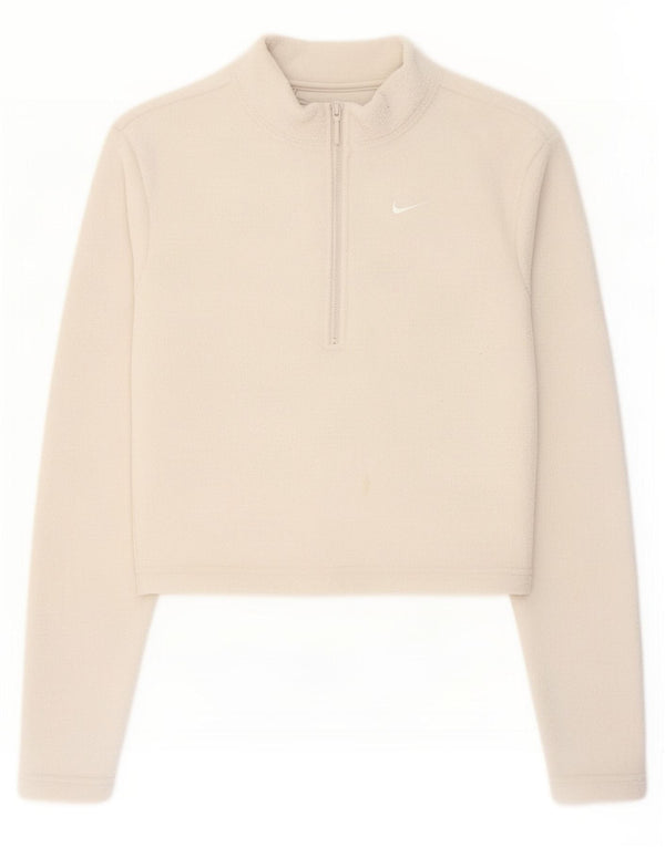 Nike Pull court en polaire à col zippé pour femme UK 10 Petit Blanc cassé Polyester
