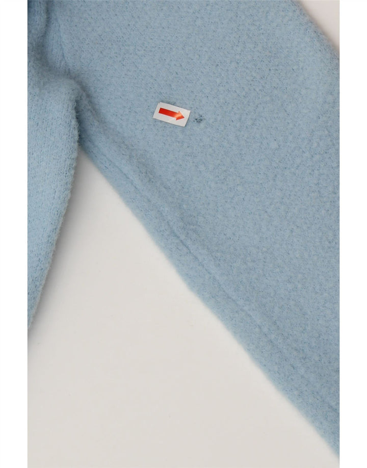 ZARA Pull court à col rond pour femme UK 10 Petit nylon bleu