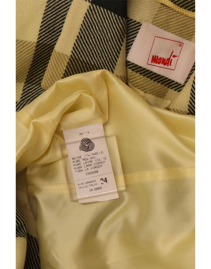 MONDI Veste Blazer 3 Boutons Femme EU 34 XS Jaune à Carreaux Laine Vierge