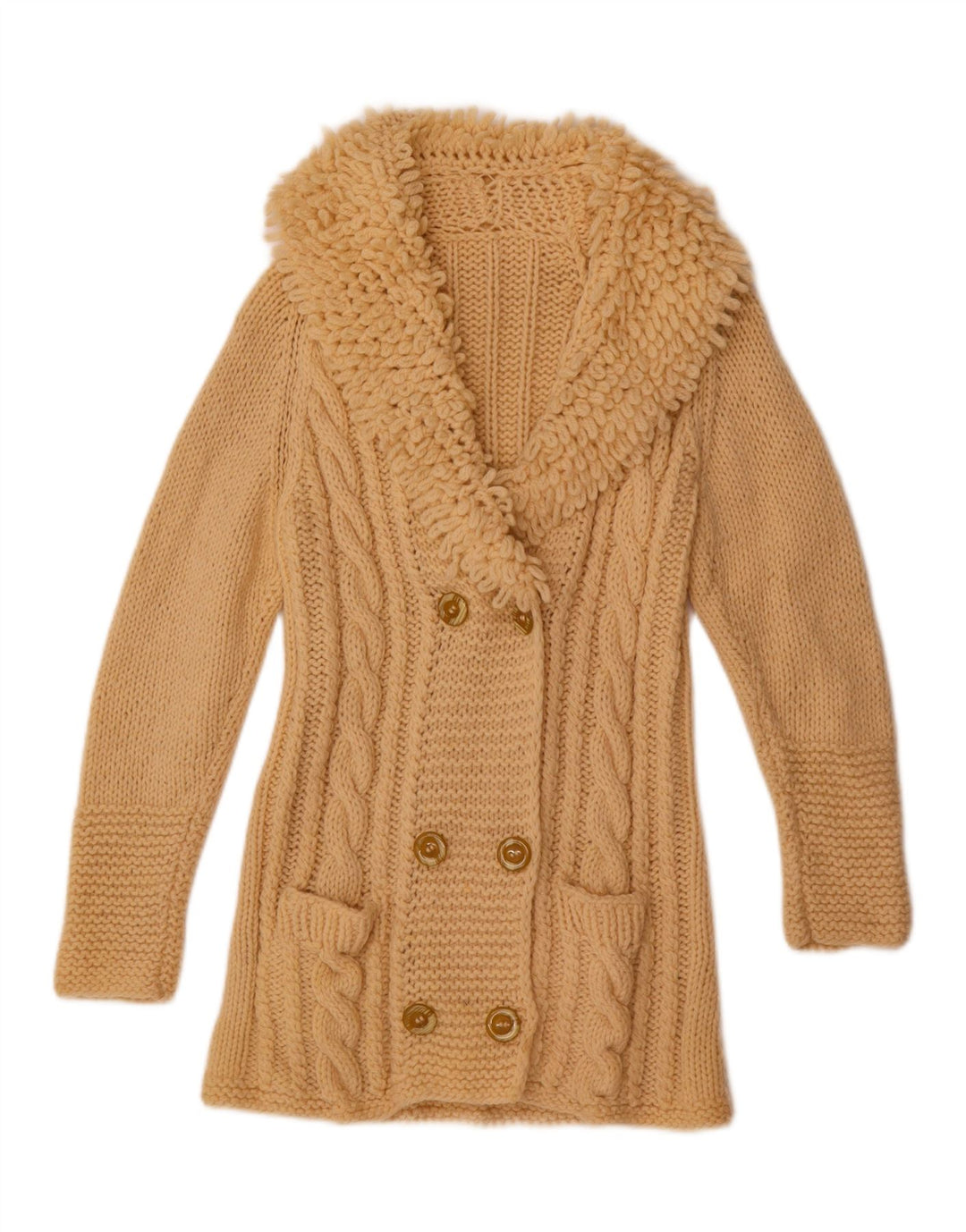 VINTAGE Womens Cardigan Sweater UK 12 Medium Beige Vintage Vintage and Second-Hand Vintage from Messina Hembry 