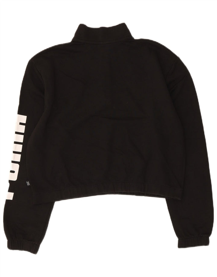 Puma Sweat-shirt graphique à col zippé pour femme UK 16 Large Noir Coton