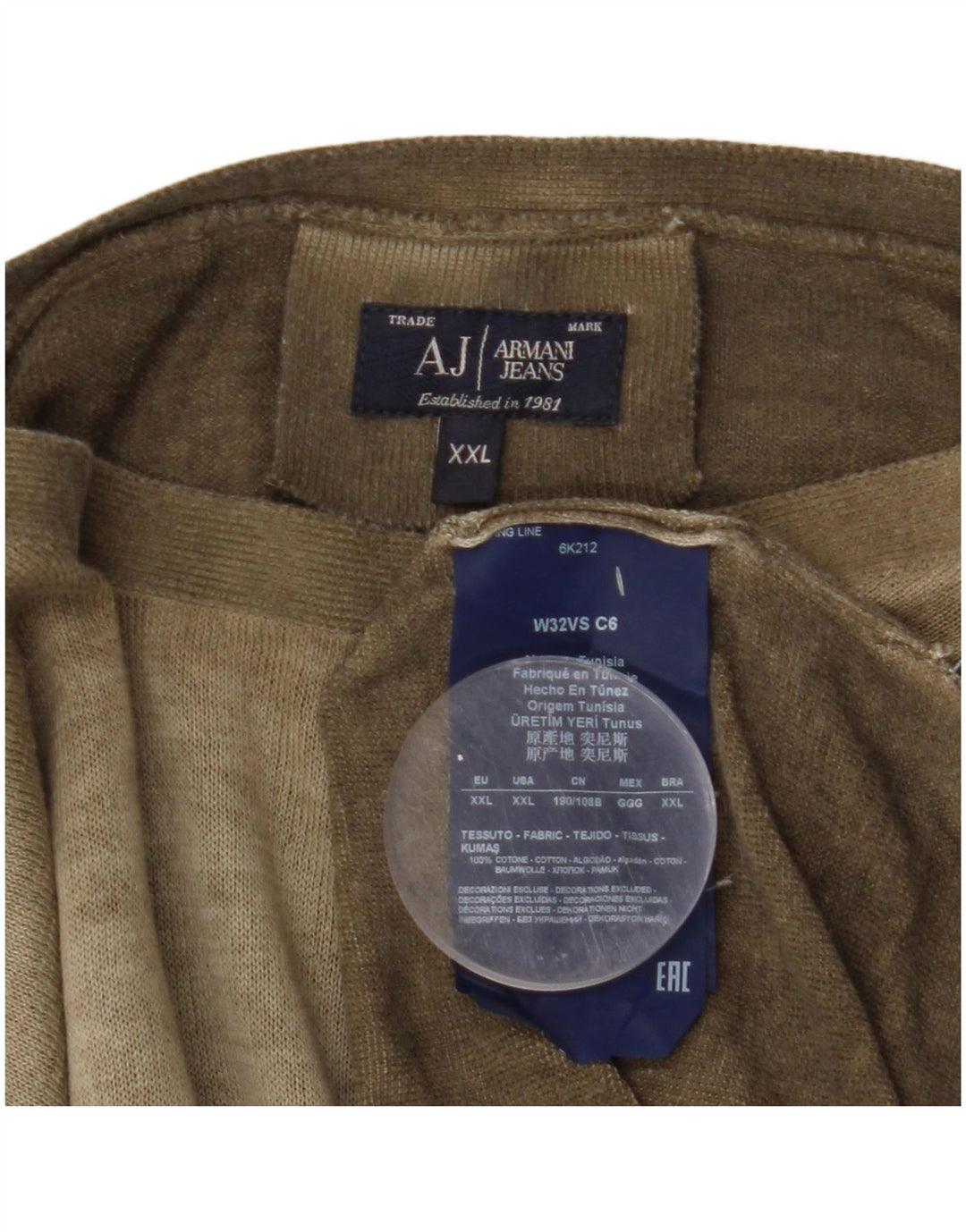 ARMANI JEANS Pull col bateau pour homme 2XL Kaki Coton