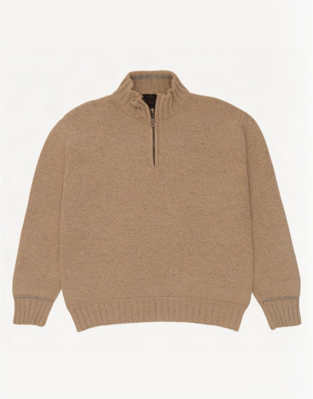 Murphy & Nye Pull col zippé pour homme XL en laine mouchetée beige