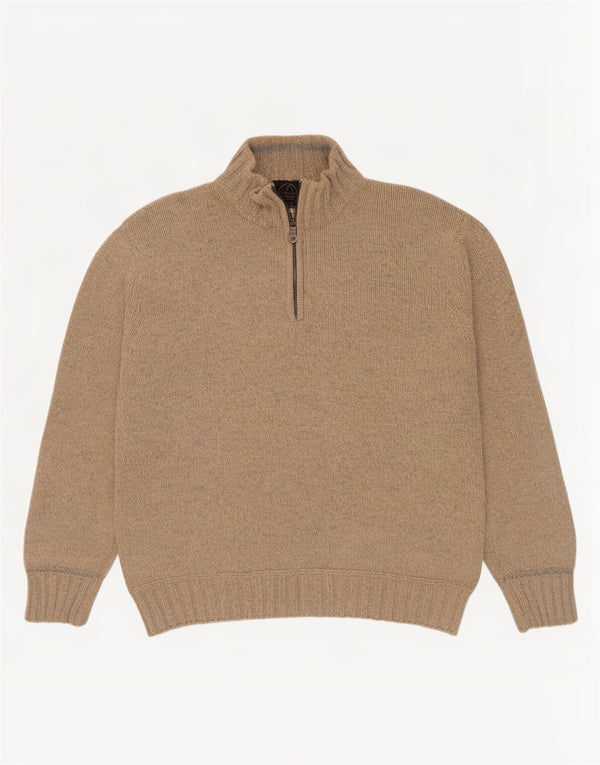 Murphy & Nye Pull col zippé pour homme XL en laine mouchetée beige