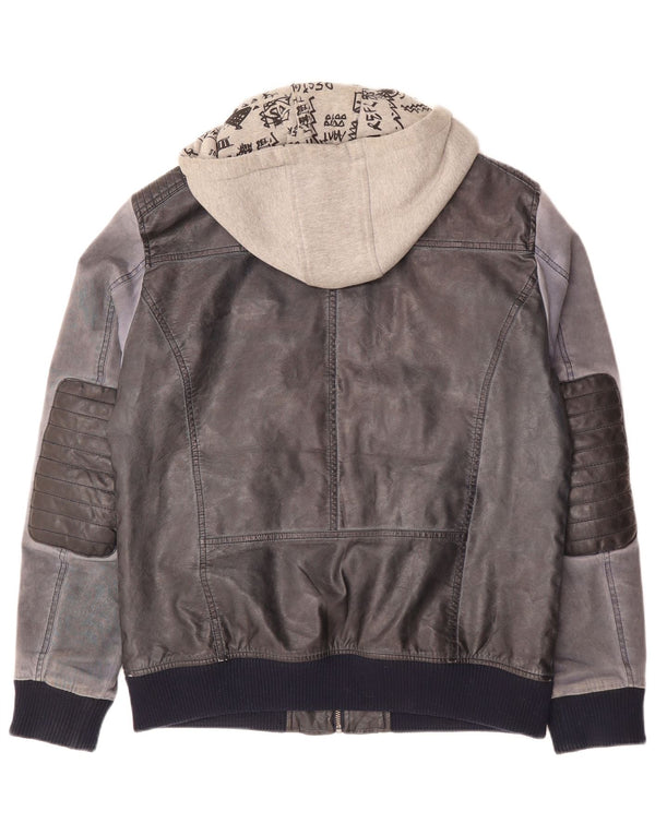 Desigual Veste Bomber À Capuche Homme UK 42 XL Bleu Marine Polyuréthane