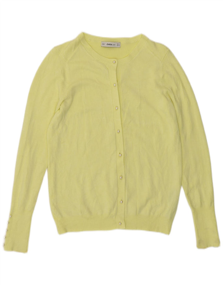 Zara Cardigan Femme Pull UK 10 Petite Viscose Jaune