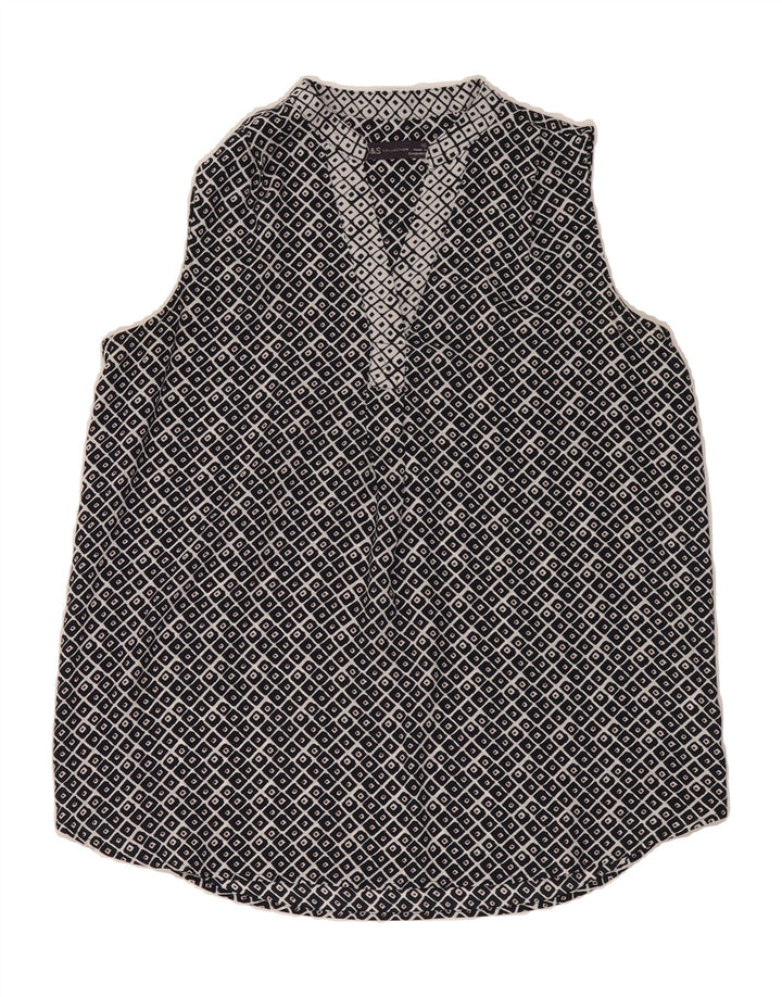 MARKS & SPENCER Womens Blouse Top UK 10 Small  Navy Blue Geometric Vintage Marks & Spencer and Second-Hand Marks & Spencer from Messina Hembry 