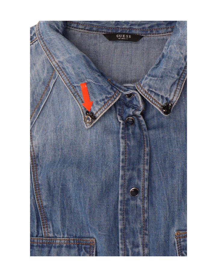 GUESS Chemise en jean pour femme UK 14 Bleu moyen floral