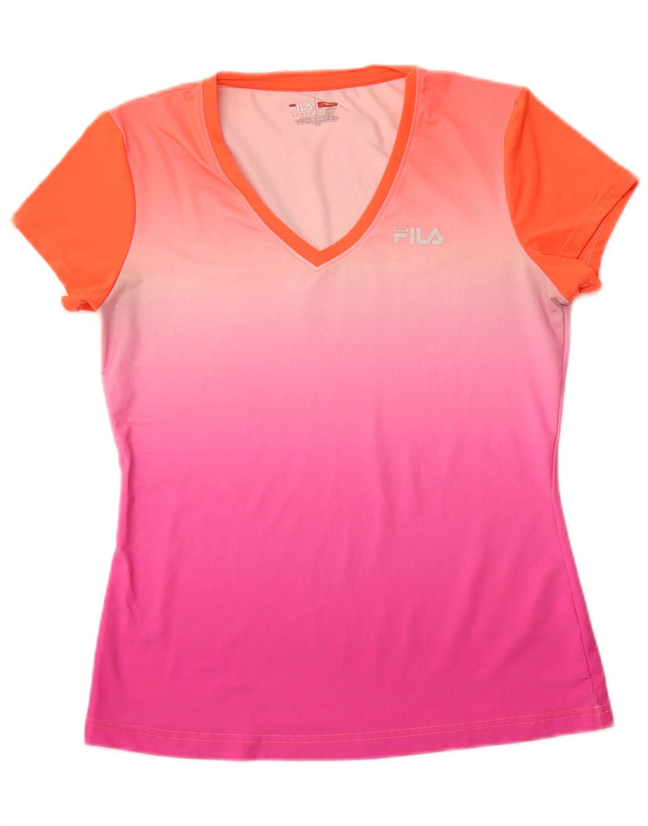 FILA T-Shirt Femme UK 12 Rose Moyen Colourblock