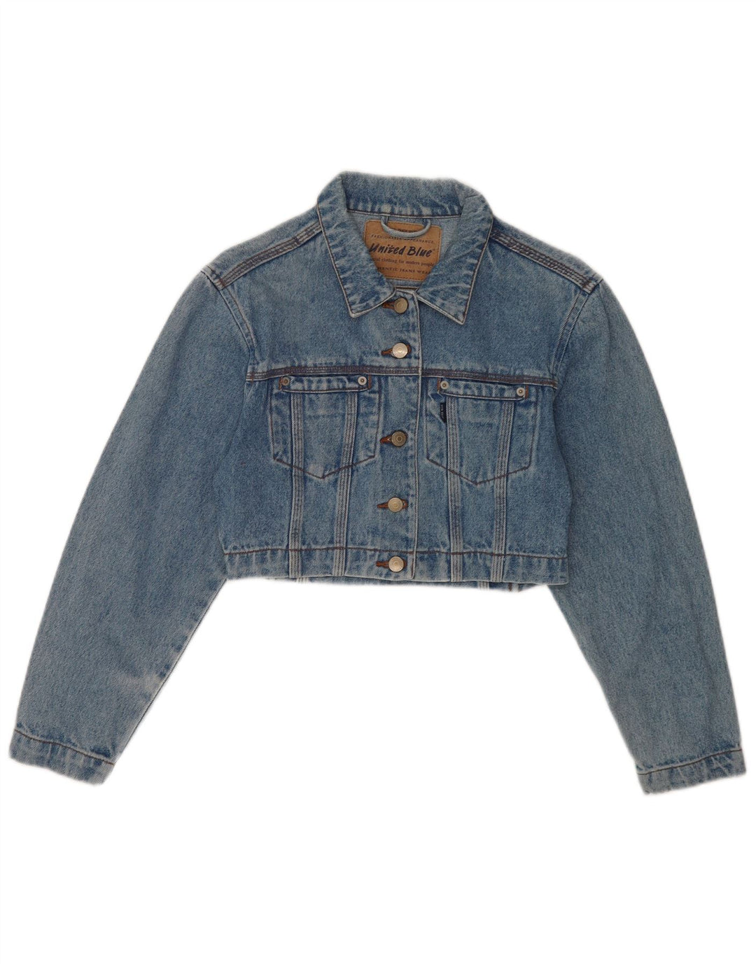 veste en denim crop femme vintage UK 10 petit coton bleu