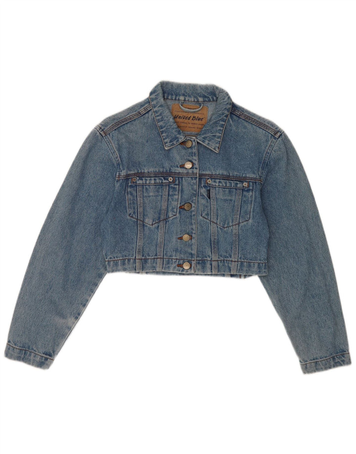 veste en denim crop femme vintage UK 10 petit coton bleu