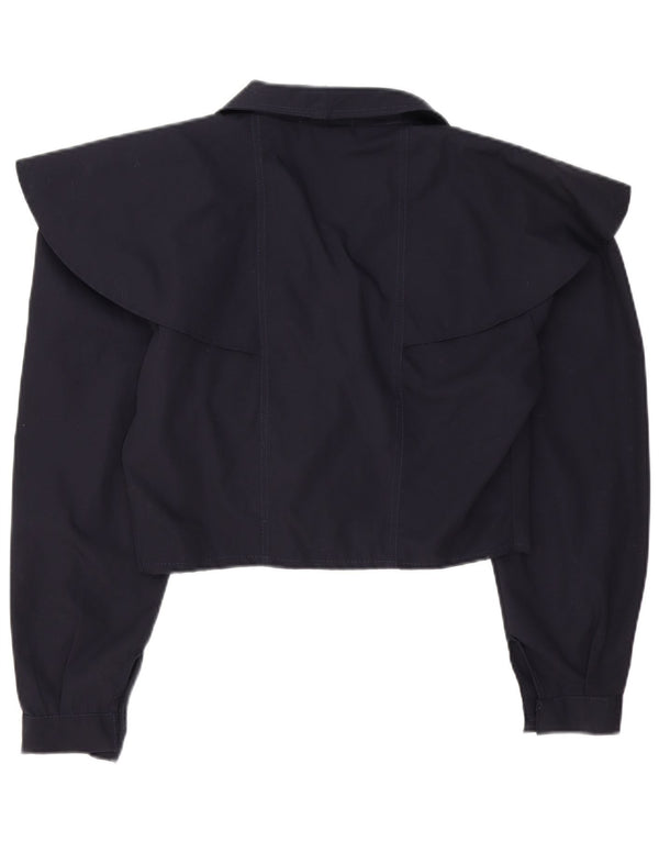 vintage Femmes Crop Double Breasted Blazer Veste UK 14 Bleu Marine Moyen