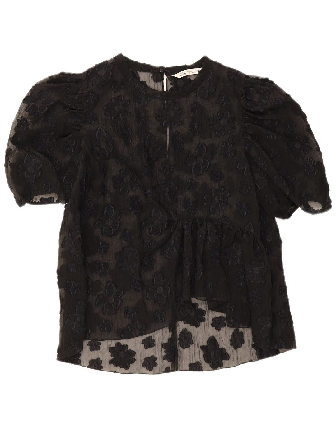 Zara Womens See Through Top UK 16 Grand Noir Floral