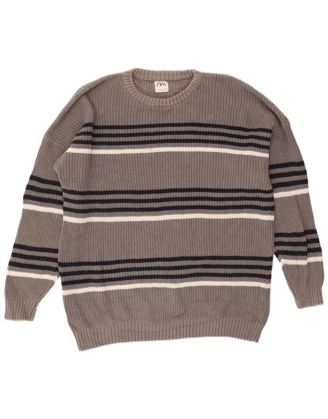Zara Pull ras du cou pour hommes, grand, gris rayé