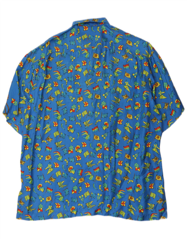 Vintage Homme Motif Abstrait Chemise À Manches Courtes Grand Bleu