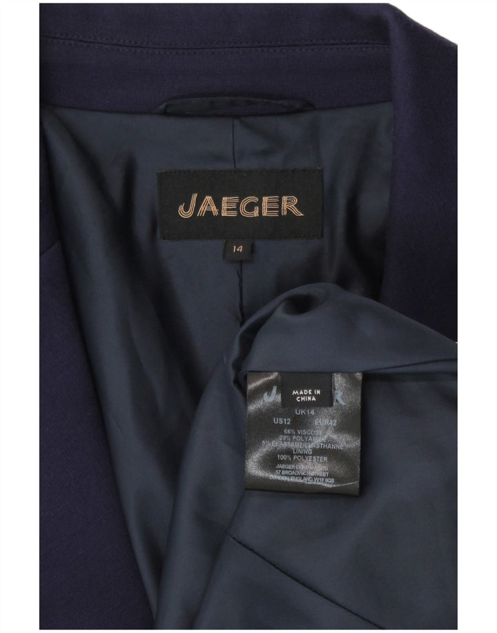 Jaeger Veste Blazer 2 Boutons Femme UK 14 Large Bleu Marine Viscose Classique