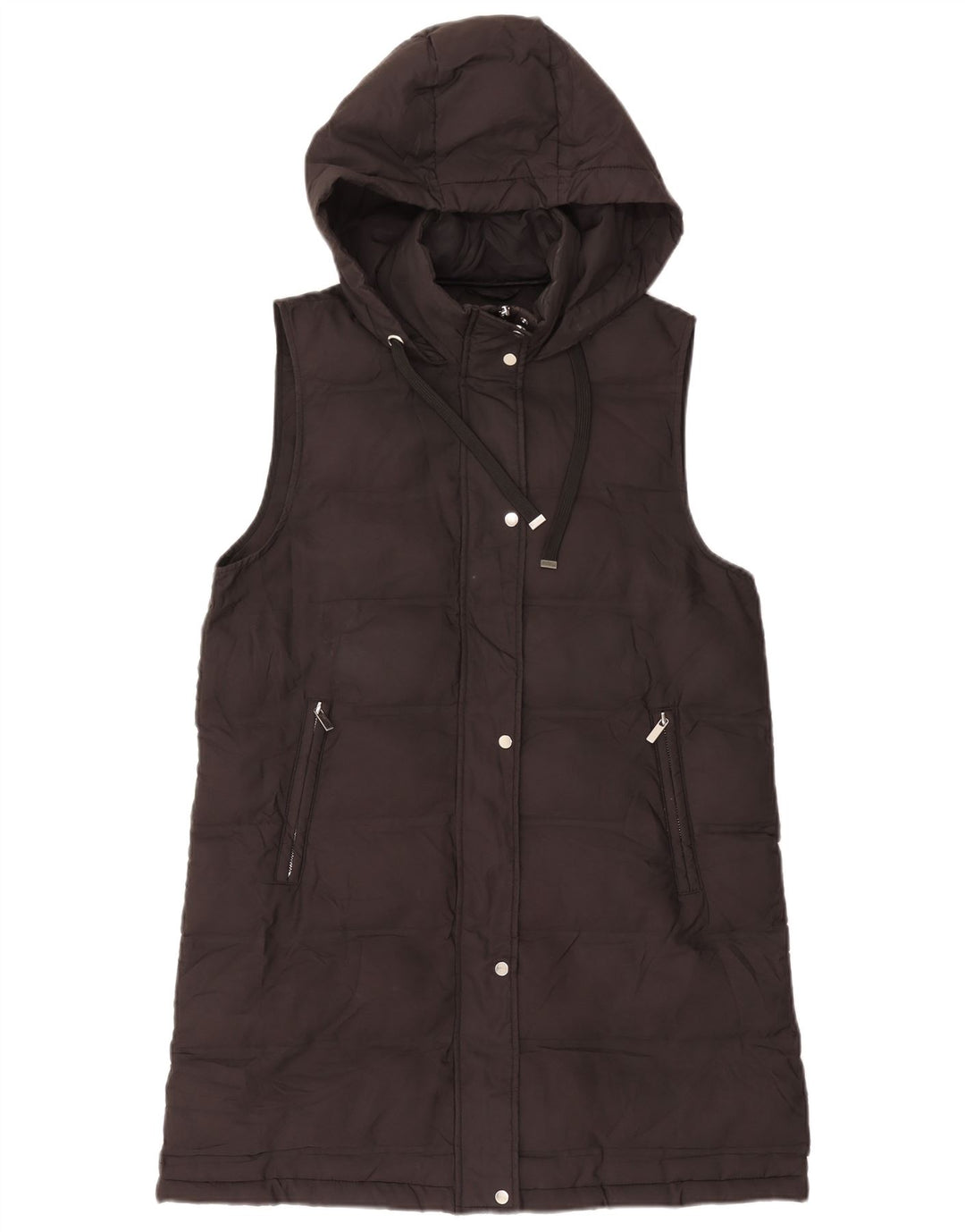 Zara Gilet rembourré à capuche pour femme UK 14 Medium Noir