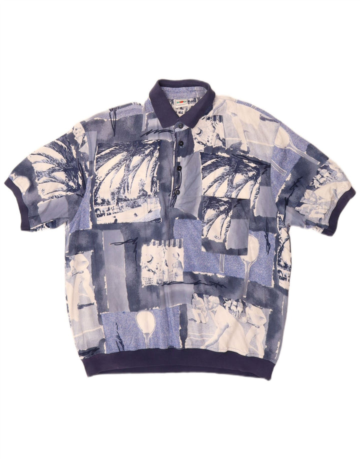 MANGO Chemise pull à manches courtes pour hommes, grand patchwork bleu