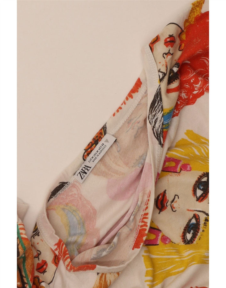 Zara Womens Crop Graphic T-Shirt Top UK 14 Moyen Multicolore