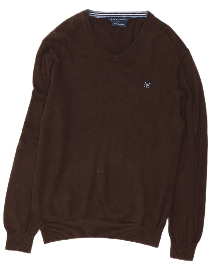 Crew Clothing Pull col V pour homme en coton marron moyen