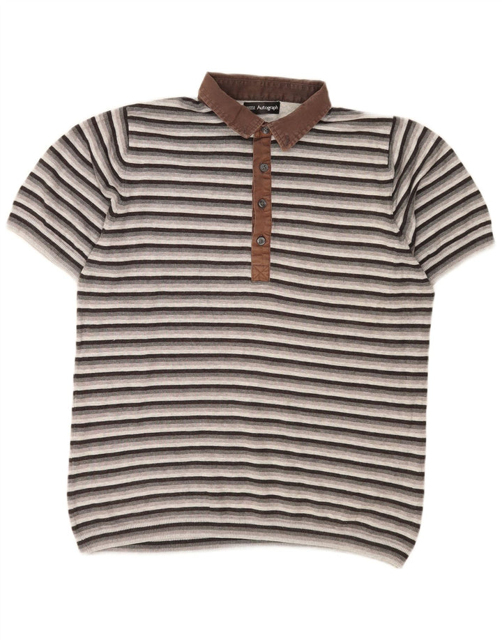 Marks & Spencer Polo Autograph Homme Gris Moyen Rayé Polyester