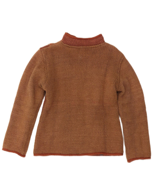vintage Femme Cardigan Pull UK 12 Medium Brown Colourblock