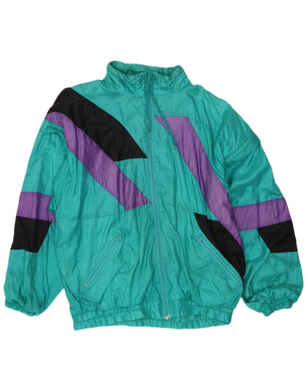 vintage Mens Survêtement Top Veste Grand Vert Colourblock Polyamide