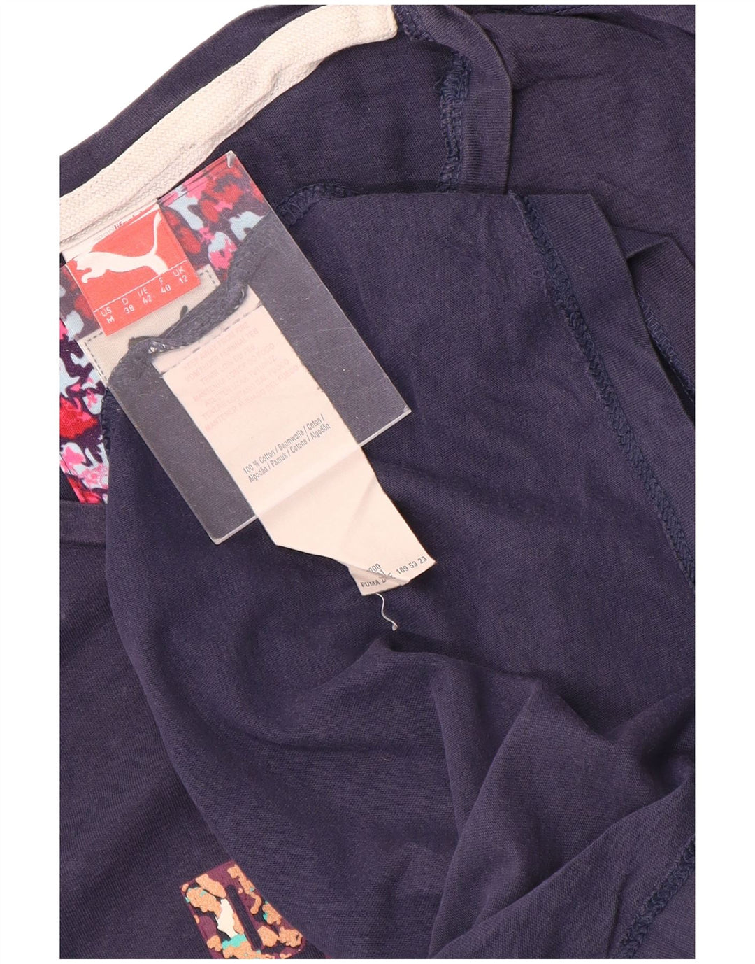 Puma T-shirt graphique pour femme UK 12 Bleu marine moyen Coton