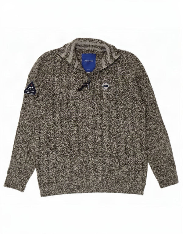 Jack & Jones Pull à col zippé pour homme, grand, gris, acrylique moucheté