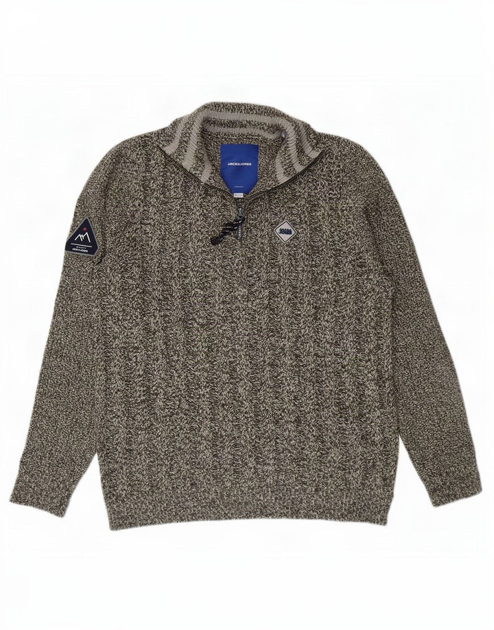 Jack & Jones Pull à col zippé pour homme, grand, gris, acrylique moucheté