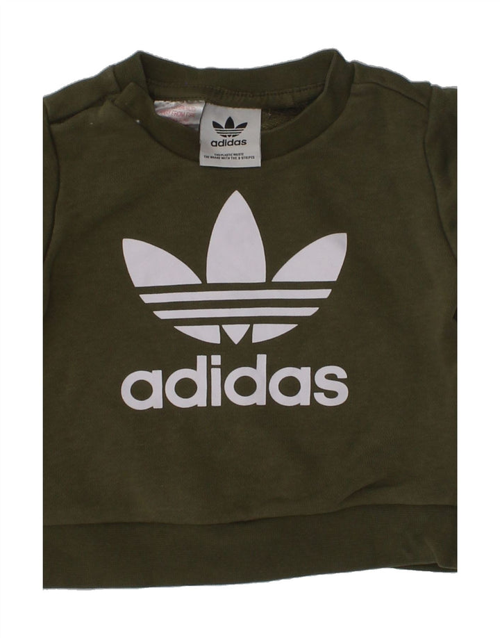 ADIDAS Baby Boys Graphic Sweatshirt Jumper 3-6 Months Khaki Cotton | Vintage Adidas | Thrift | Second-Hand Adidas | Used Clothing | Messina Hembry 
