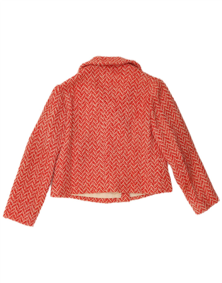 vintage Femmes Crop Double Breasted Blazer Veste UK 12 Chevron Rouge Moyen