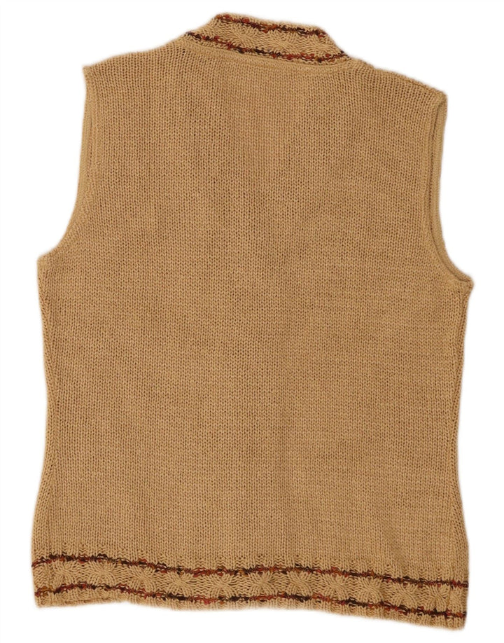 vintage Femme Cardigan sans manches Pull UK 12 Brun Moyen