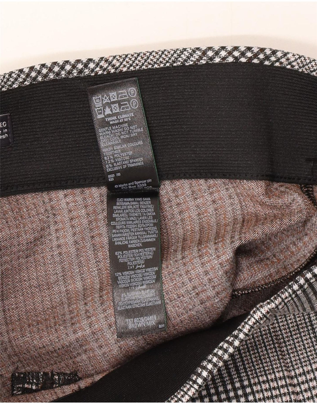 Marks & Spencer Leggings Femme UK 10 Petit Gris Pied-de-Poule Polyester