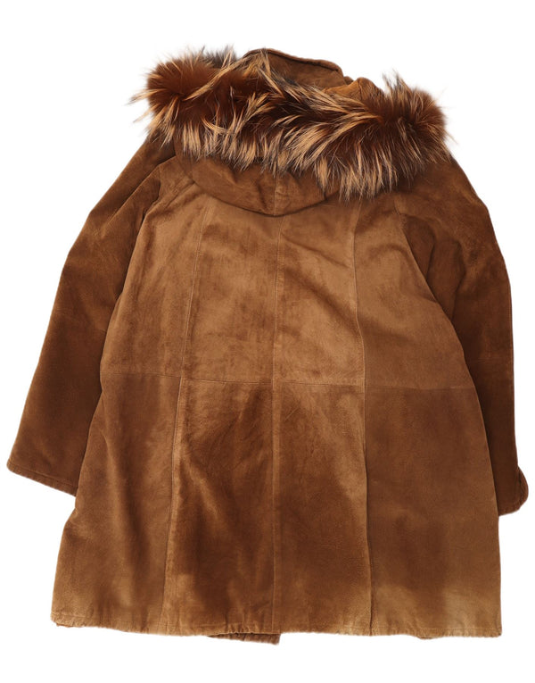 vintage Femmes Surdimensionné À Capuchon Coupe-Vent En Daim Manteau IT 46 Grand Marron