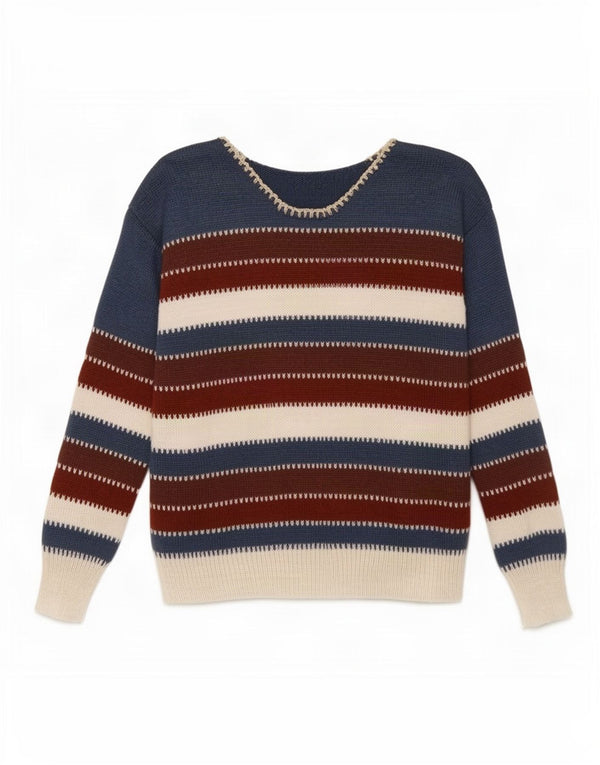vintage Womens Boat Neck Jumper Sweater UK 14 Moyen Multicolore Rayé