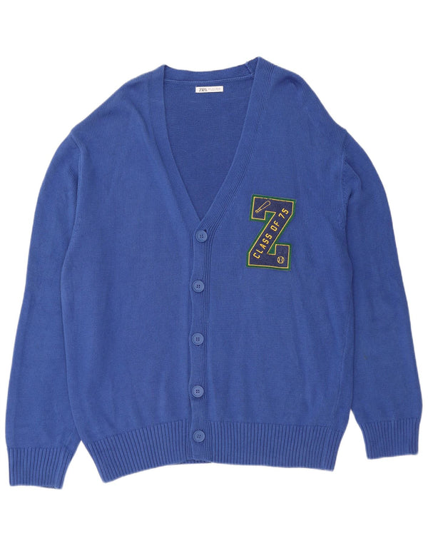 ZARA Homme Graphic Cardigan Pull Grand Bleu Coton