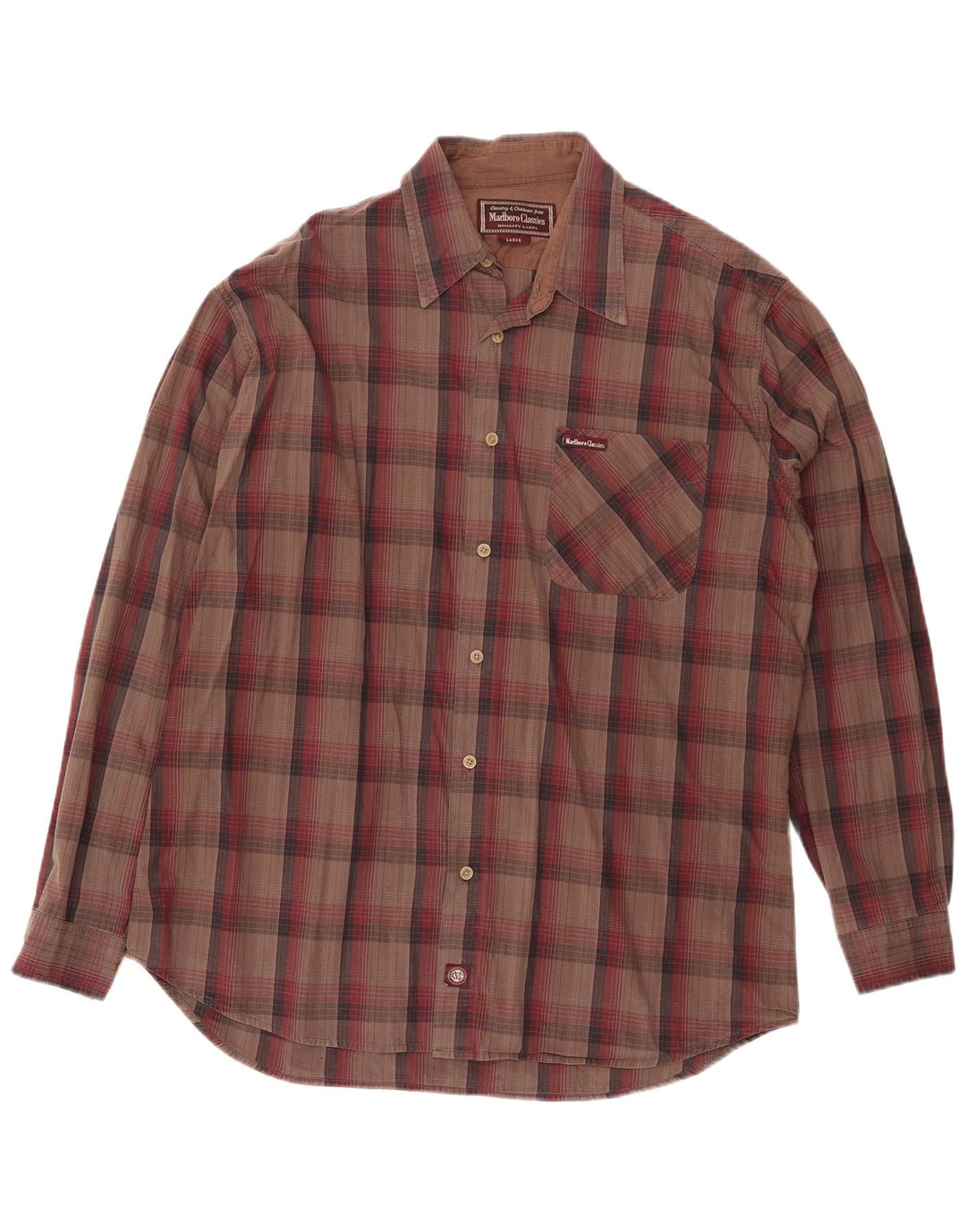 MARLBORO CLASSICS Chemise Homme Grand Carreau Marron Coton