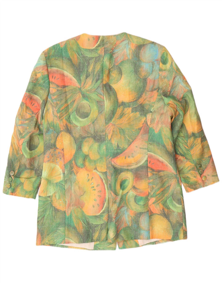 VINTAGE Femmes Longline Abstract Pattern Blazer Veste EU 42 Grand Vert
