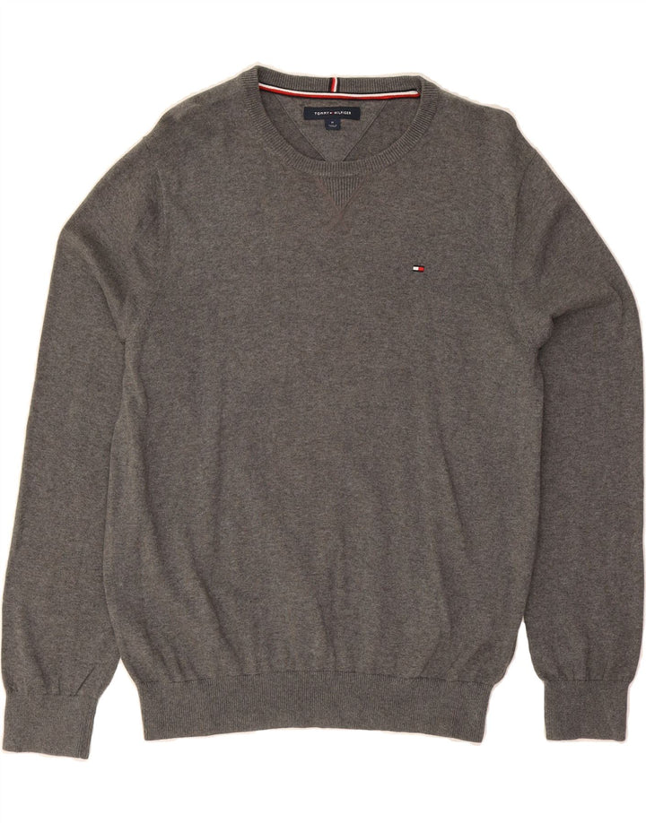 TOMMY HILFIGER Mens Crew Neck Jumper Sweater Medium Grey Cotton Vintage Tommy Hilfiger and Second-Hand Tommy Hilfiger from Messina Hembry 