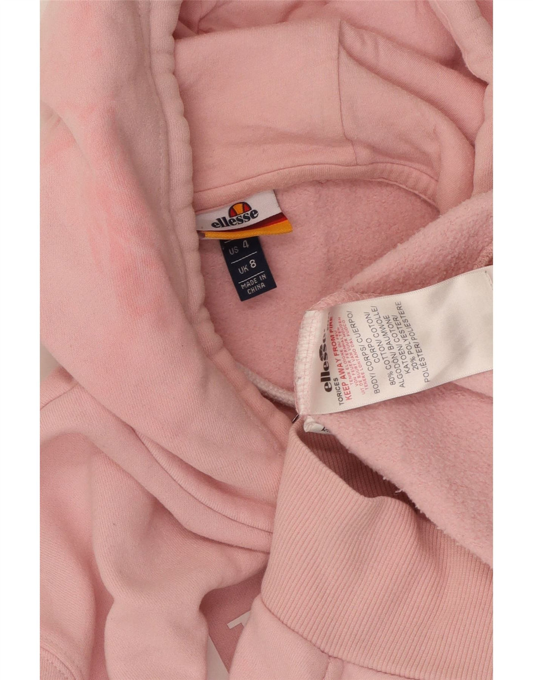 ELLESSE Pull à capuche graphique surdimensionné pour femme UK 8 Petit coton rose