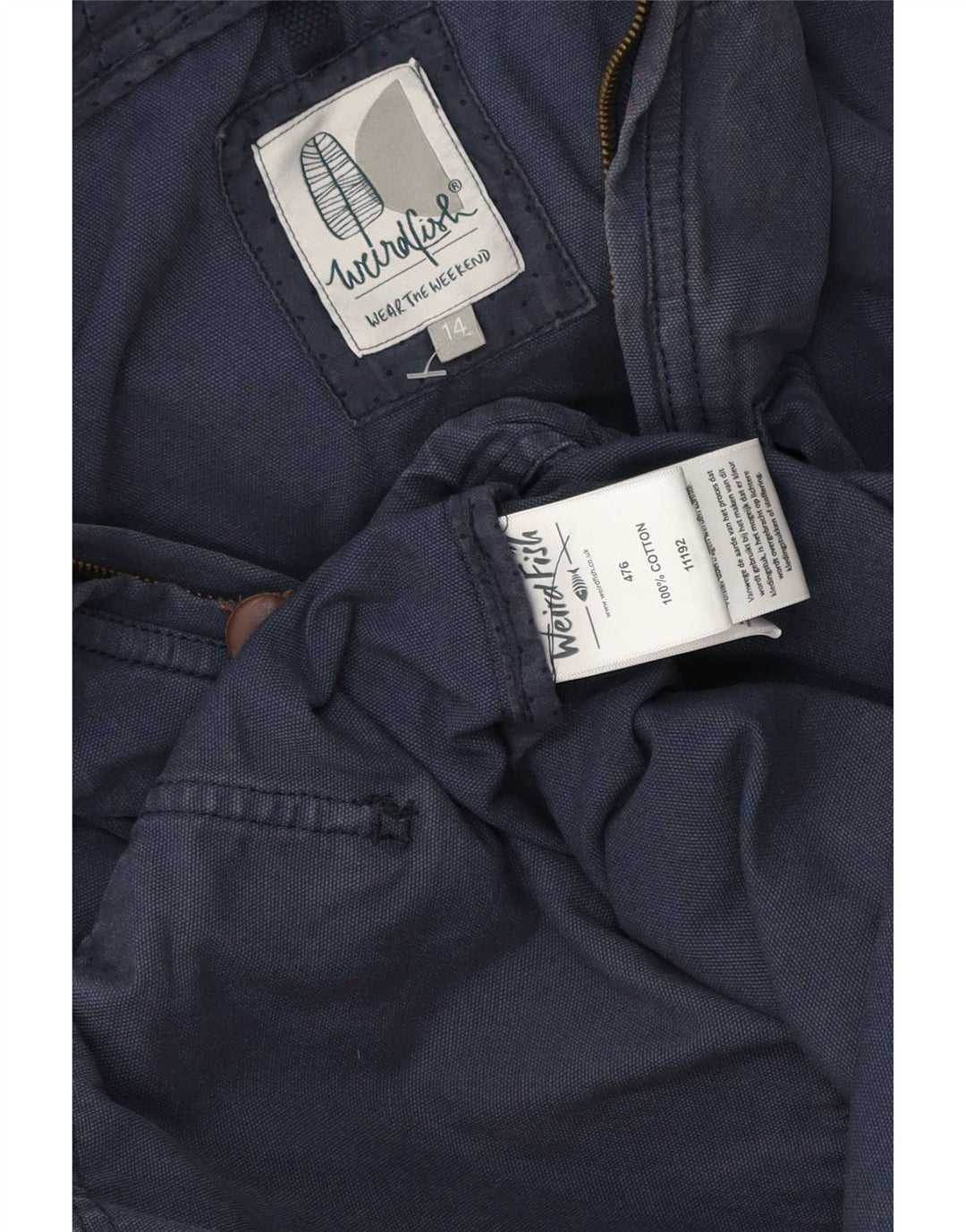 Weird Fish Veste bomber à capuche pour femme UK 14 en coton bleu marine moyen