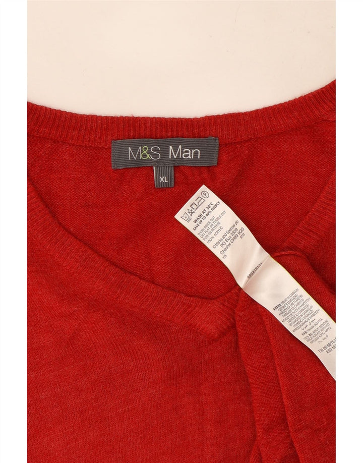 Marks & Spencer Pull Col V Homme XL Rouge Acrylique