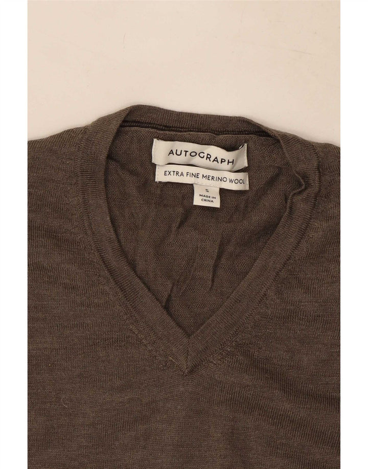 Marks & Spencer Pull col en V pour homme Petite laine marron