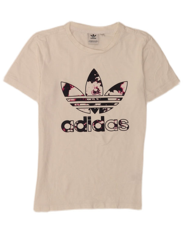 Adidas T-shirt graphique pour femme UK 6 XS Blanc Coton