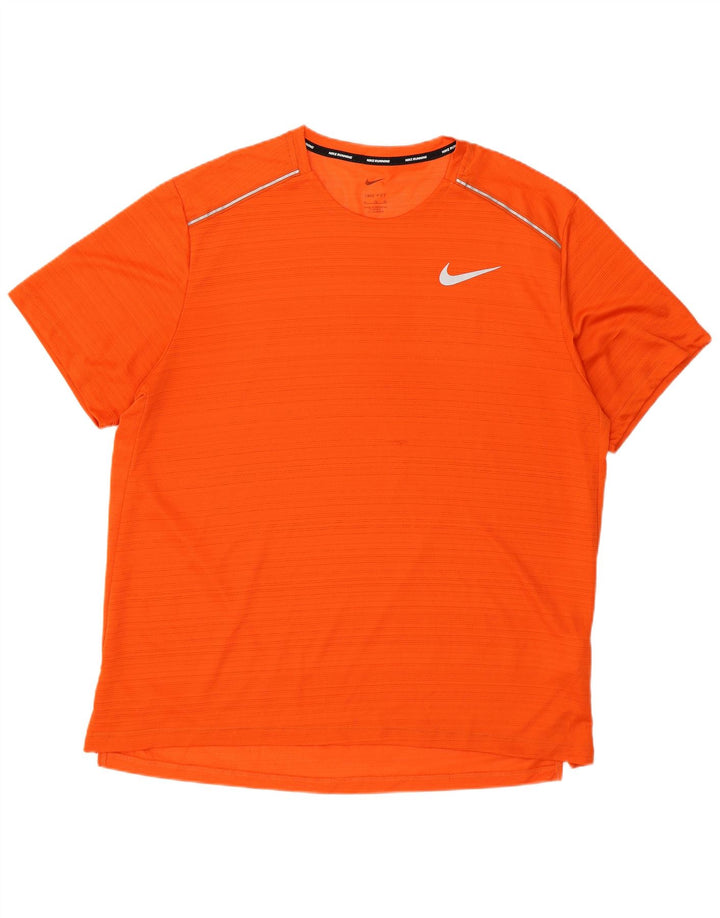 Nike Hommes Dri Fit T-Shirt Haut XL Orange Rayé Polyester
