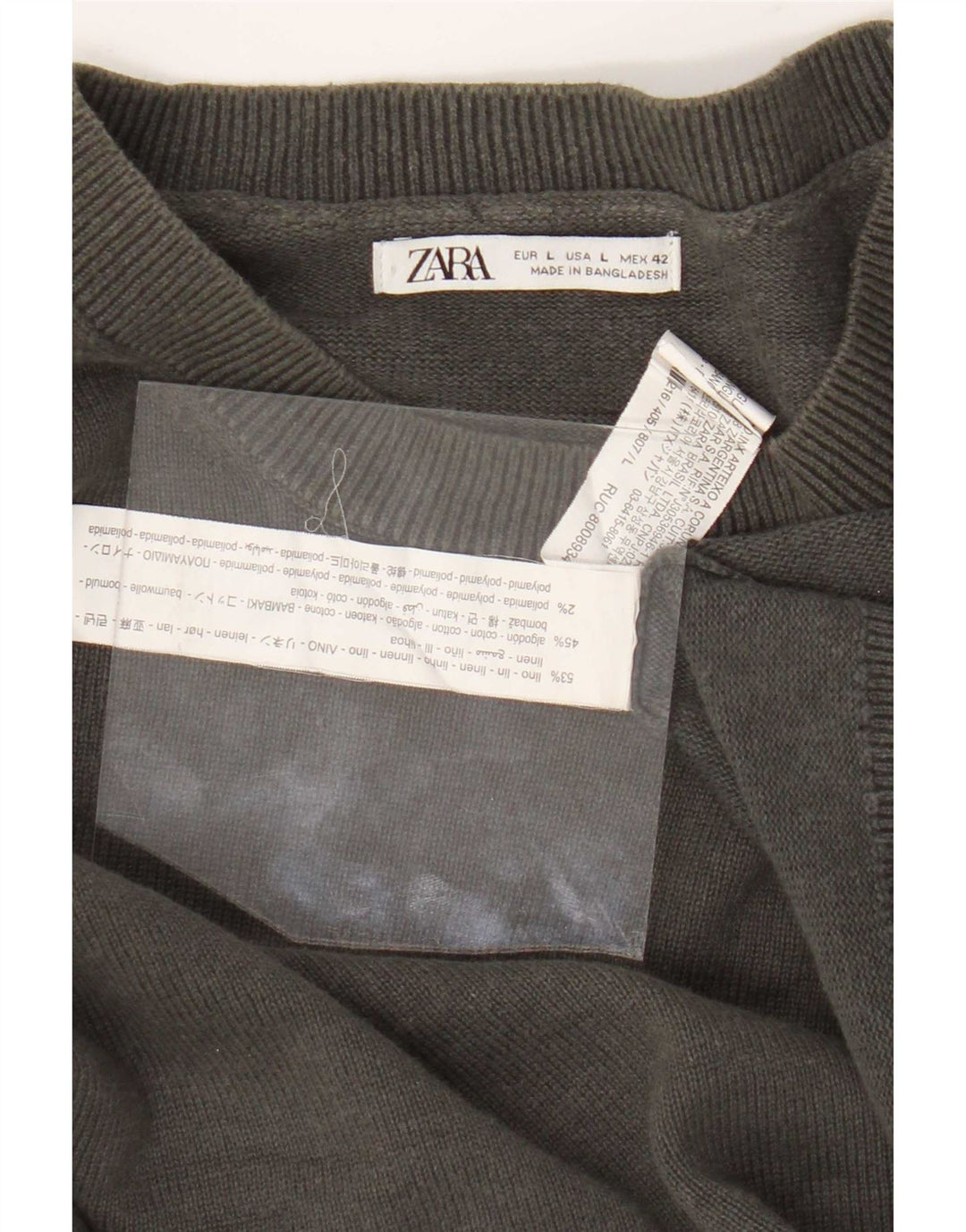 Zara Pull à col rond pour homme en lin gris Large