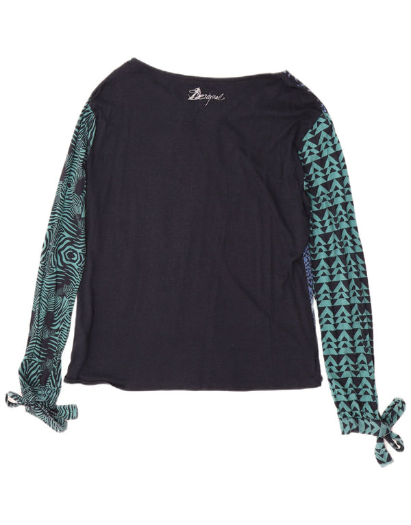 DESIGUAL Haut Graphique Femme Manches Longues UK 18 XL Bleu Animal Print Viscose